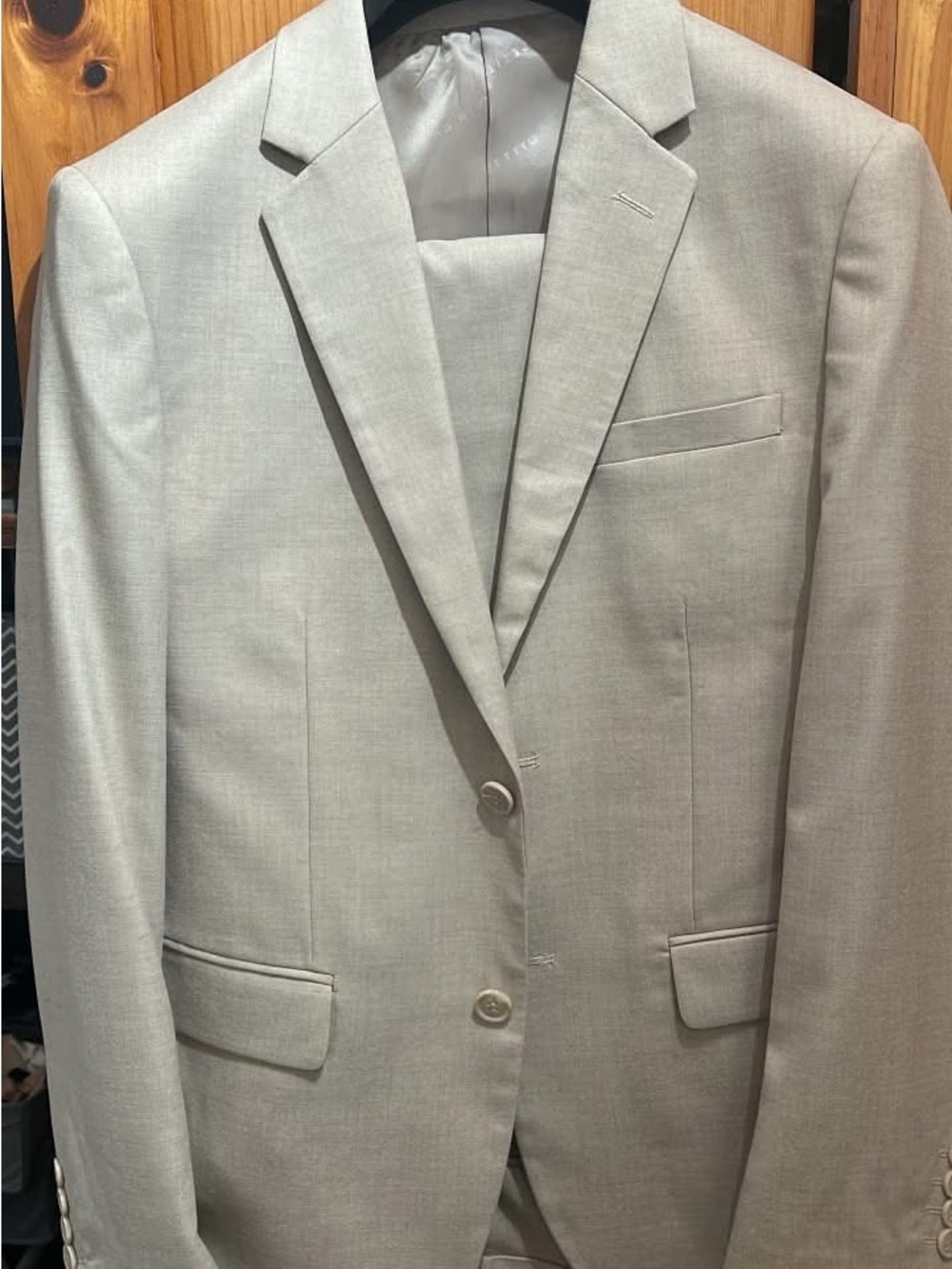 Tan Men's Two-Button Suit with flat-front, slim fit pants Classic Tailored Look